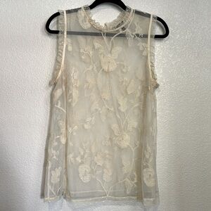 Who What Wear - Sheer Cream Embroidered Sleeveless Top size Large